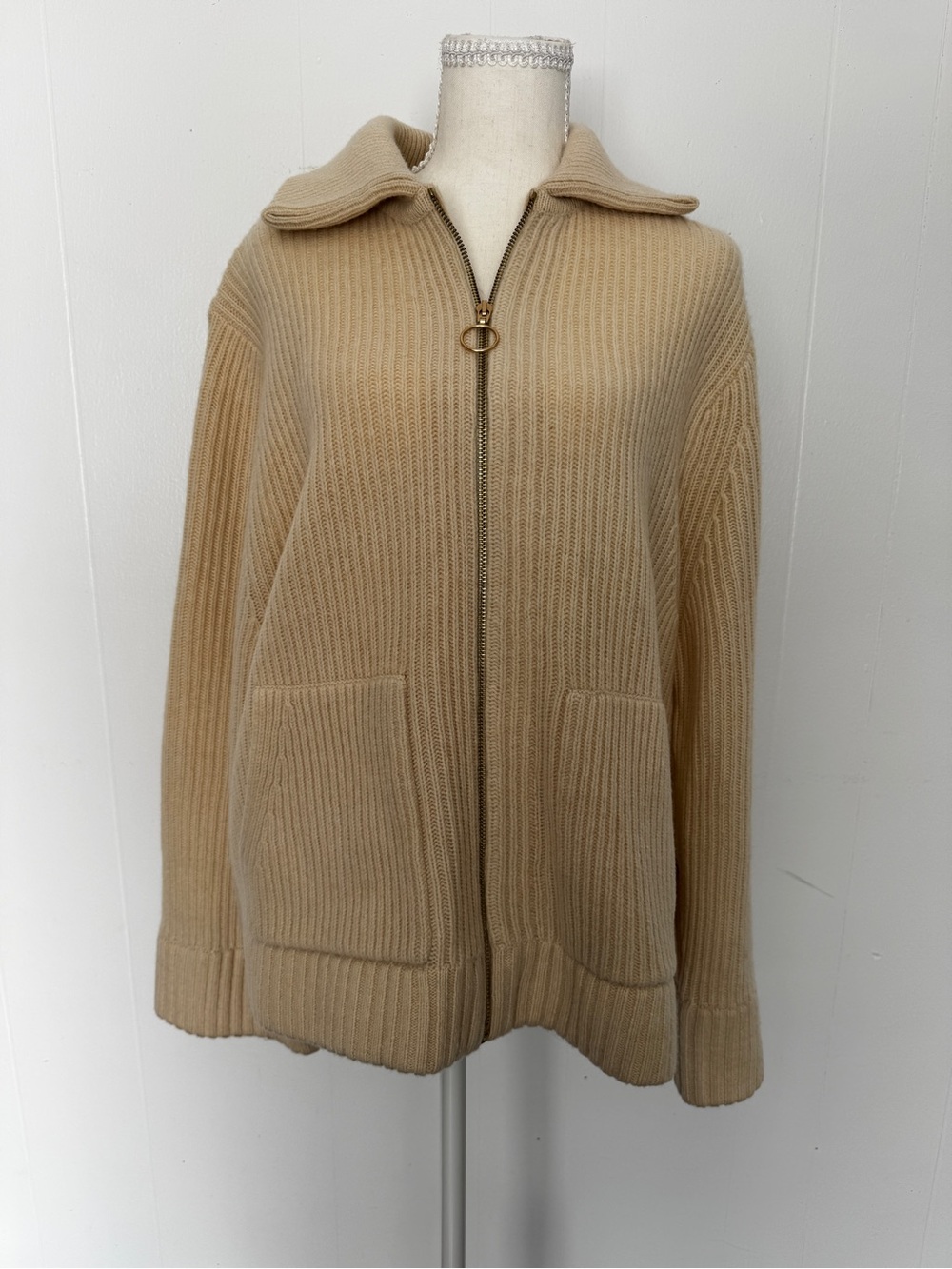J. Crew Beige Teddy Zip-Front Jacket 100% merino wool